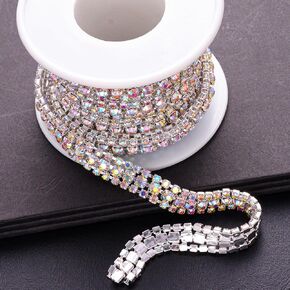3 Rows 2 Yard Crystal Rhinestone Close Chain Trim, Sparkly Diamond Applique Embellishment for Sewing Craft Decoration, Jewelry DIY, Wedding Cake Bouquet Clothing Accessories (Dark Green)