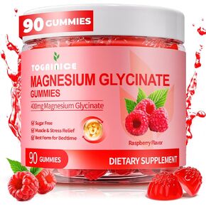 Magnesium Glycinate Gummies 400mg for Adult & Kids，90 Ct Sugar Free Magnesium Gummies with Potassium Magnesium Supplement for Women & Men，Sleep Msucle & Engergy Support，Raspberry Flavor