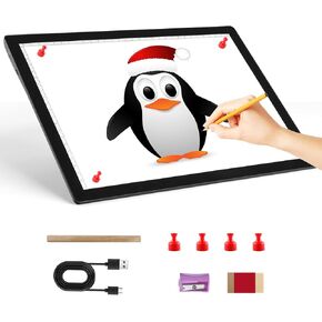 A4 Light Box for Tracing - Rechargeable Diamond Painting Light Board with Carry Case, Stepless Dimmable 6 Levels Brightness Light Table, Battery Powered Portable Light Pad for Weeding Vinyl Tracing