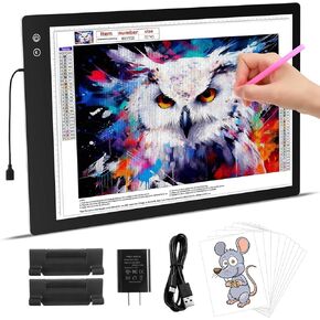 Keiwrlight A4 Diamond Art Light Board - صندوق ضوء رفيع قابل لإعادة الشحن لتتبع 5 مستويات السطوع A4 Light Pad لطلاء الماس الرسم الوشم الإكسسوارات Art Child W/Case in Kuwait