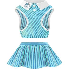 Dog Skirt, Puppy Sports Dress, Pet Outfit in Summer Athleisure for Medium Small Dogs, Adjustable Dog Clothes with Buttons, Cat Apparel (Pinky White, Large, 2-Piece)