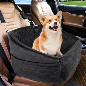 Dog Car Seat for Small/Medium Dog - Booster Travel Accessories Puppy Cat Carrier, Non-Slip Bottom,Detachable Bed, Washable. Safety Belt, Storage Pockets - Pet Console Under 35lbs-Gray
