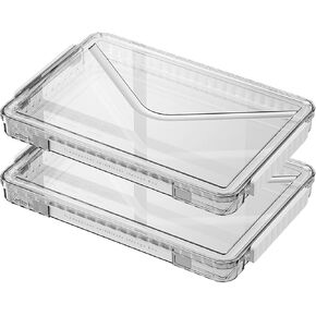 2 حزمة صناديق تخزين ملفات بلاستيكية واضحة مع أغطية مغلقة ، منظم الشهادات الشفافة مع مقبض ، حالة مشروع محمول للأدراج ، مربع ملفات قابلة للتكديس (مزلاج أحمر ، صغير) in Kuwait