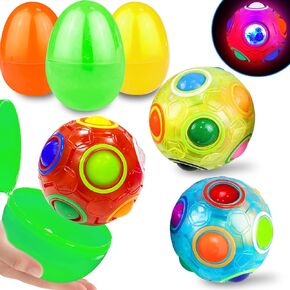 3 Pack 4" Jumbo Prefilled Easter Eggs Filled Glow Rainbow Puzzle Balls, Magic Cube Stress Relief Fidget Toys Brain Teaser Game Kids Boys Girls Easter Basket Stuffers Fillers Gift Party Favors Egg Hunt