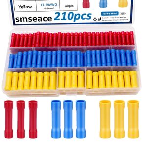 smseace 210 PCS Wire Butt connectors 22-10AWG Butt Splice Connectors Insulated Electrical Butt connectors Straight Wire Terminal Connectors