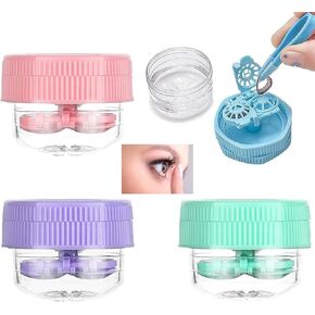 4 Pcs Manually Contact Lens Washer Cleaner Contact Lens Case Portable Rotation Contact Lens Cleaning Container for Everyday Use（4color）