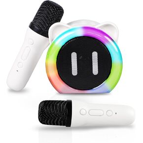 Mini Karaoke Machine for Kids, Bluetooth Portable Karaoke with 2 Wireless Microphones, Supports TF, USB, Birthday Gifts for Girls Boys Family Home Party (Pink)