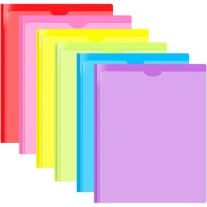 Heavy Duty Plastic Folders with Clear Front Pocket and 3 Prongs - Assorted Colors, Letter Size, 18 Pack