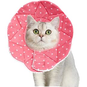 Soft Recovery Cone for Cats, Adjustable Post-Surgery Protective Collar, Comfortable Elizabethan Collar for Cats, Kittens, and Puppies to Prevent Wound Licking, E-Collar (美/首巻/粉/S)