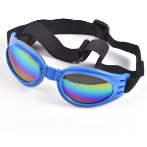Pet Glasses Cool Dog Sunglasses Dog Goggles for Medium Large Breed Dogs, Wind Dust Fog Eyewear UV Protection Sunglass with Adjustable Strap for Golden Retriever Samoyed Over 15lbs (Blue&Yellow)