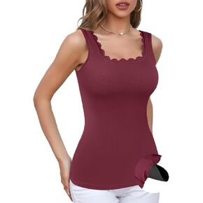 V FOR CITY Built in Bras Tank Top for Women Cute Scallop Trim Camisole Summer Going Out Top Basic Cami Shirt
