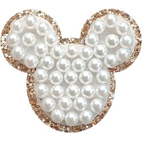 Pearls Embroidered Patch, Cartoon Visualization Patch for Clothes, Hats, Jeans, Skirts, T-Shirts, Backpacks, Etc.(Pink Bow Larger)