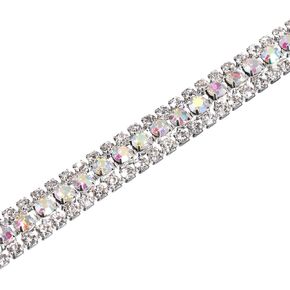 Uxcell 2 ياردة 3 صفوف سلسلة Rhinestone ، 8.5 مم بلينج كريستال سلسلة مخلب القطع للمجوهرات DIY ، والملابس ، والحقائب ، وزينة الأحذية (الفضة ، وردي ، أبيض)