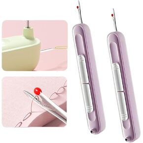 Upgraded 2 in 1 Needle Threader & Seam Ripper，Retractable & Plug-in Automatic Needle Threader, Multifunctional Sewing Tool for Hand Sewing, Knitting, Embroidery and Thread Removal (Purple)