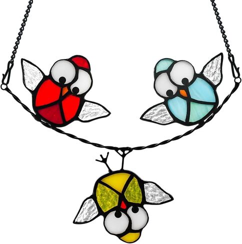 Owl Bird Gifts for Bird Lovers Stained Glass Suncatchers for Windows,Bird Decor Stained Glass Window Hangings,Owl Ornament Housewarming Gifts Owl Gifts for Women Owl Lover in Kuwait