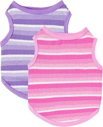 2-Piece Dog Clothes for Small Dogs Striped Dog Shirt Cute Girl Dog Clothes Pet Puppy Clothes Outfit Small Dog Clothes for Chihuahua, Yorkie, XS, Pink and Purple in Saudi Arabia