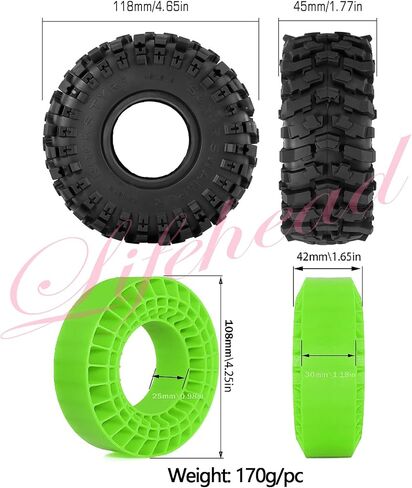 1.9 inch Silicone insert tires - All Terrain Pliable Rubber Tires for 1/10 RC Crawler Car TRAXXAS TRX4 TRX6 Axial SCX10 90046 90047 SCX10 III AXI03007 Tamiya CC01 YK4102/4.6" Outer Diameter in Kuwait
