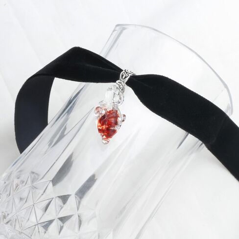 3/4" Black Velvet Ribbon Gothic Choker Necklace 13-16 Inches, Dripping Blood Heart Charm in Kuwait