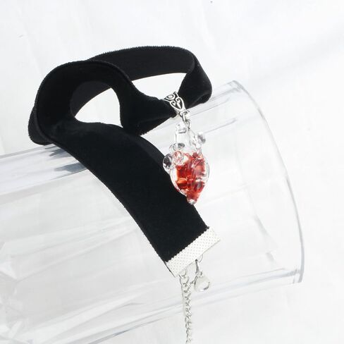3/4" Black Velvet Ribbon Gothic Choker Necklace 13-16 Inches, Dripping Blood Heart Charm in Kuwait