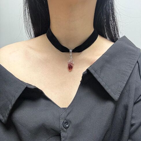 3/4" Black Velvet Ribbon Gothic Choker Necklace 13-16 Inches, Dripping Blood Heart Charm in Kuwait