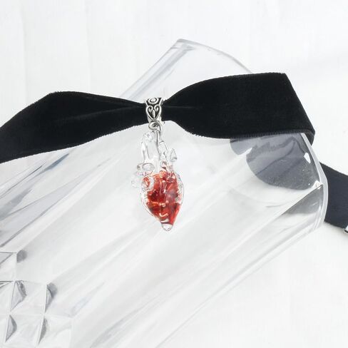 3/4" Black Velvet Ribbon Gothic Choker Necklace 13-16 Inches, Dripping Blood Heart Charm in Kuwait