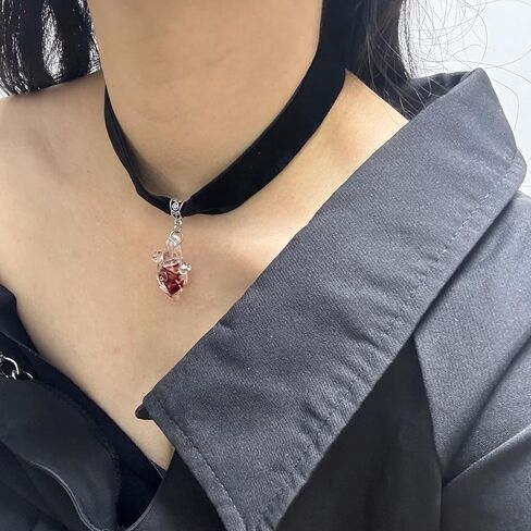 3/4" Black Velvet Ribbon Gothic Choker Necklace 13-16 Inches, Dripping Blood Heart Charm in Kuwait