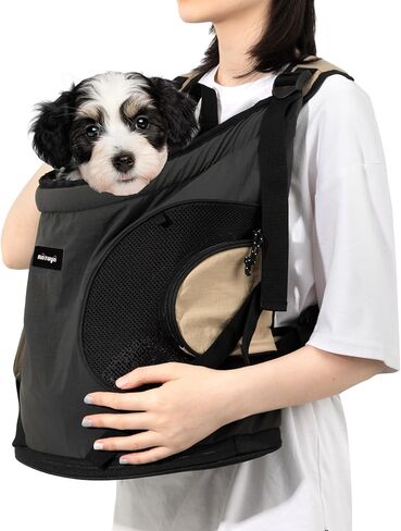 NATUYA Dog Front Carrier, Pet Carrier Front-Pack for Small Dog Puppy Cat, Travel Hiking Waterproof Lightweight Pet Bag, Padded Bottom Mat & Zip Pockets (Cream) in Kuwait