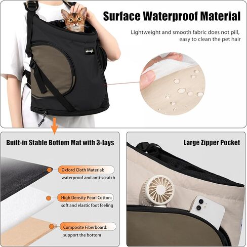 NATUYA Dog Front Carrier, Pet Carrier Front-Pack for Small Dog Puppy Cat, Travel Hiking Waterproof Lightweight Pet Bag, Padded Bottom Mat & Zip Pockets (Cream) in Kuwait