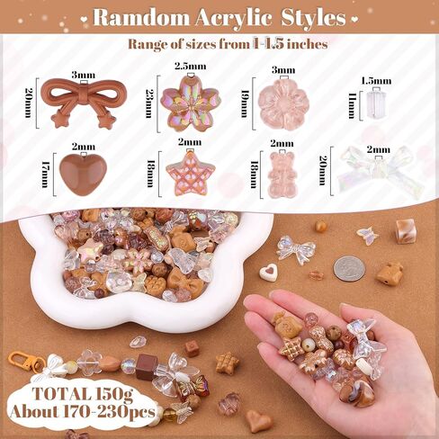 260-320pcs 6 ألوان مختلطة حبات أكريليك متنوعة لصنع سوار ، قوس Gummybear زهرة الفراشة Star Heart Kawaii سحر ، حبات لطيفة لصنع المجوهر in Kuwait