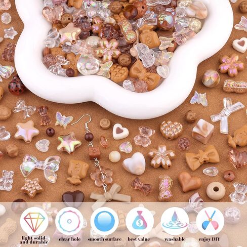 260-320pcs 6 ألوان مختلطة حبات أكريليك متنوعة لصنع سوار ، قوس Gummybear زهرة الفراشة Star Heart Kawaii سحر ، حبات لطيفة لصنع المجوهر in Kuwait