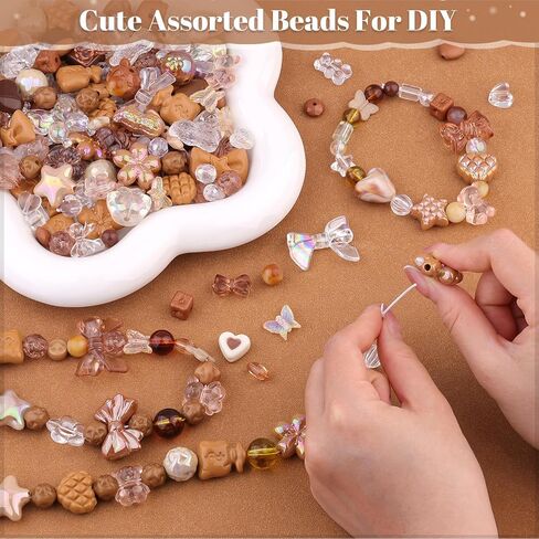 260-320pcs 6 ألوان مختلطة حبات أكريليك متنوعة لصنع سوار ، قوس Gummybear زهرة الفراشة Star Heart Kawaii سحر ، حبات لطيفة لصنع المجوهر in Kuwait