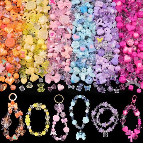 260-320pcs 6 ألوان مختلطة حبات أكريليك متنوعة لصنع سوار ، قوس Gummybear زهرة الفراشة Star Heart Kawaii سحر ، حبات لطيفة لصنع المجوهر in Kuwait