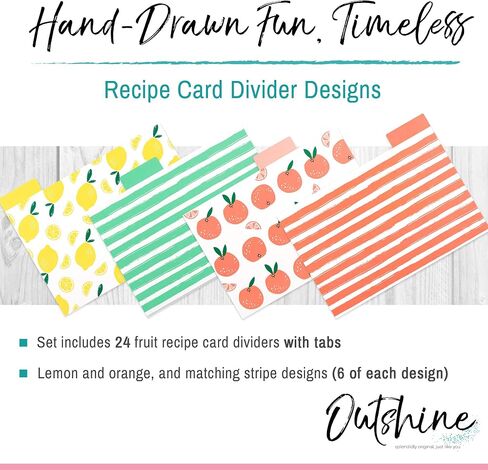 OUTSHINE Premium Kraft Recipe Cards Dividers 4x6 with Tabs (Set of 24) | Recipe Box Dividers Made of Thick Cardstock | Includes 28 Adhesive Labels and Printed Cooking Tips | Best Kitchen Gift in Kuwait