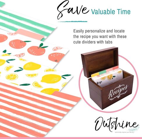 OUTSHINE Premium Kraft Recipe Cards Dividers 4x6 with Tabs (Set of 24) | Recipe Box Dividers Made of Thick Cardstock | Includes 28 Adhesive Labels and Printed Cooking Tips | Best Kitchen Gift in Kuwait