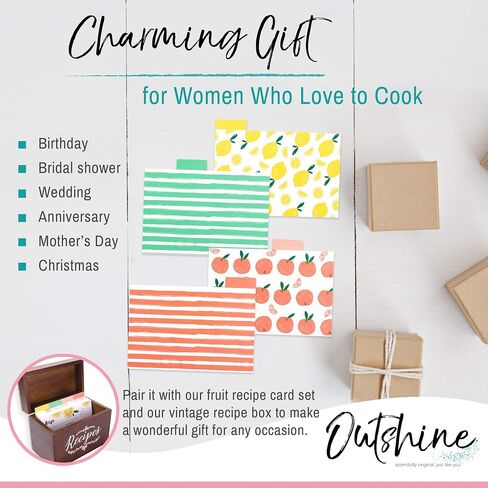 OUTSHINE Premium Kraft Recipe Cards Dividers 4x6 with Tabs (Set of 24) | Recipe Box Dividers Made of Thick Cardstock | Includes 28 Adhesive Labels and Printed Cooking Tips | Best Kitchen Gift in Kuwait