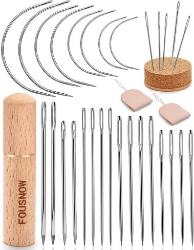 FOUSNOW 19 Pcs Hand Sewing Needles Kit, Assorted Sewing Needles with Wooden Sewing Needles Cushion, Needle Threaders for Hand Sewing, 3 Sizes Hand Stitching Needles for Sewing Repairing Craft in Kuwait