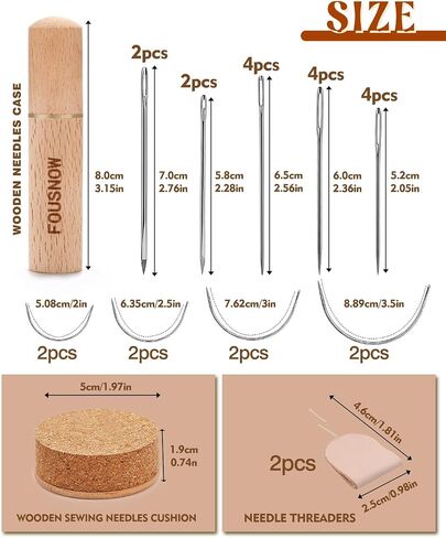 FOUSNOW 19 Pcs Hand Sewing Needles Kit, Assorted Sewing Needles with Wooden Sewing Needles Cushion, Needle Threaders for Hand Sewing, 3 Sizes Hand Stitching Needles for Sewing Repairing Craft in Kuwait