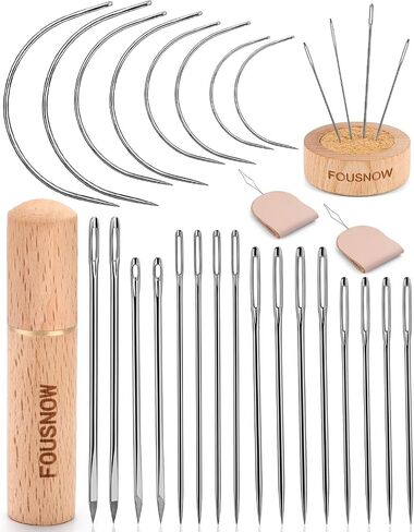 FOUSNOW 19 Pcs Hand Sewing Needles Kit, Assorted Sewing Needles with Wooden Sewing Needles Cushion, Needle Threaders for Hand Sewing, 3 Sizes Hand Stitching Needles for Sewing Repairing Craft in Kuwait