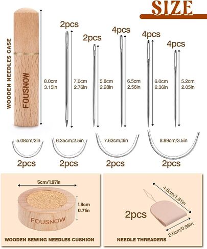 FOUSNOW 19 Pcs Hand Sewing Needles Kit, Assorted Sewing Needles with Wooden Sewing Needles Cushion, Needle Threaders for Hand Sewing, 3 Sizes Hand Stitching Needles for Sewing Repairing Craft in Kuwait