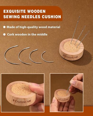 FOUSNOW 19 Pcs Hand Sewing Needles Kit, Assorted Sewing Needles with Wooden Sewing Needles Cushion, Needle Threaders for Hand Sewing, 3 Sizes Hand Stitching Needles for Sewing Repairing Craft in Kuwait