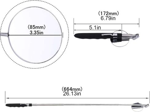 Telescoping Inspection circular 360 Mirror with 2 LED Light mirror and mirror on a stick and Extendable Mechanic Tool for Automotive Flexible circular Mirror Diabetic Mirror for feet in Saudi Arabia