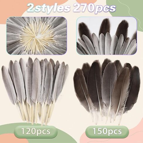 iHUFeather 270pcs Black Goose Feathers for Crafts 2 Styles 4-7 inch Bulk Natural Feathers for DIY Cosplay Wedding Party Halloween Decoration in Kuwait