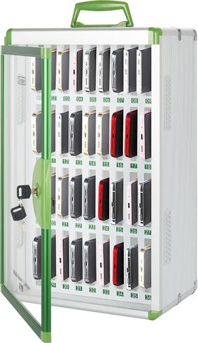 36 Slots Cell Phone Locker, Portable Phone Storage Cabinet Pocket Chart [Wall Mounted] [Aluminum Alloy] Key Lock Box with Handle for School Classroom Office Exam (Green) in Saudi Arabia