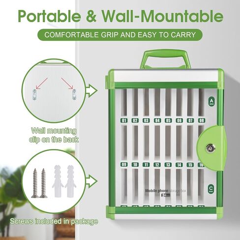 36 Slots Cell Phone Locker, Portable Phone Storage Cabinet Pocket Chart [Wall Mounted] [Aluminum Alloy] Key Lock Box with Handle for School Classroom Office Exam (Green) in Saudi Arabia