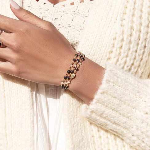 KARMA AND LUCK - Divine Happiness - Women's Genuine Citrine Labradorite Moonstone 18K Gold Plated Brass Evil Eye Wrap Bracelet. Length: 19" to 22". Protection Wrap Bracelet, Ready to Gift for Her. in Saudi Arabia