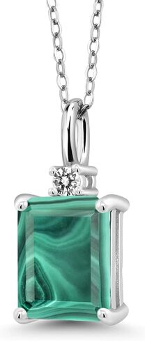 Gem Stone King 925 Sterling Silver Blue Sapphire and White Diamond Pendant Necklace For Women | 2.48 Cttw | Gemstone September Birthstone | Emerald Cut 9X7MM | With 18 Inch Silver Chain in Saudi Arabia