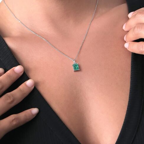 Gem Stone King 925 Sterling Silver Blue Sapphire and White Diamond Pendant Necklace For Women | 2.48 Cttw | Gemstone September Birthstone | Emerald Cut 9X7MM | With 18 Inch Silver Chain in Saudi Arabia