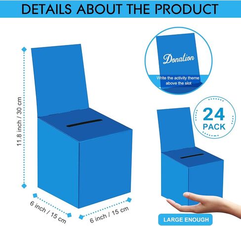 24 PCS Raffle Boxes Cortboard Box مع فتحة للتذاكر ورأس قابلة للإزالة ، 6 × 6 × 6 بوصة مربع مربع التبرع صندوق التبرع لجمع مسابقة تصويت بطاقة العمل (Black ، 24 PCS) in Kuwait