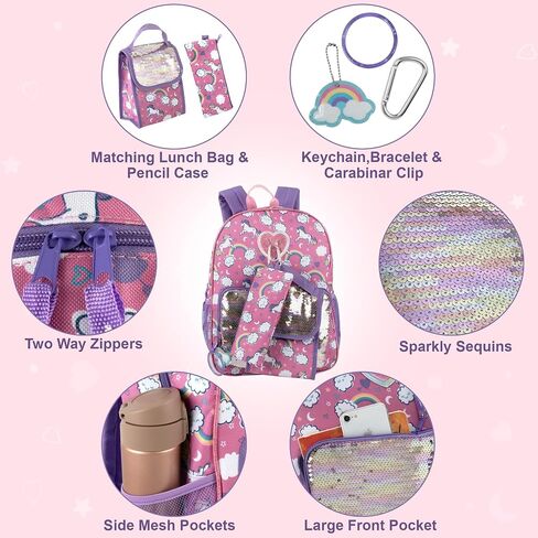 Trail maker Girl's 6 in 1 Backpack with Lunch Bag, Pencil Case, Keychain, and Accessories in Kuwait