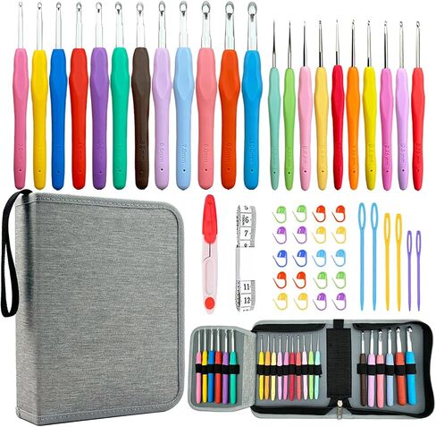Hobekoee 22 Sizes Crochet Hooks Set with Sky Blue Case,0.5mm-10mm Ergonomic Soft Handle Crochet Hook Needles Set for Arthritic Hands,Complete Crochet Set in Kuwait